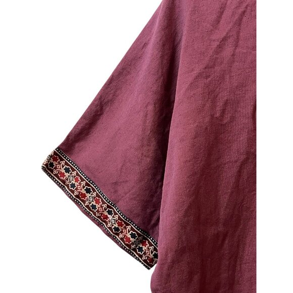 Earthbound Trading Company Top Linen Blend Hooded Small Fringe Geometric S/S - Picture 14 of 16